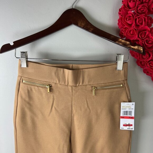 Michael Michael Kors PETITE Women's Zip-Pocket Pull-on Trousers PXS Dark Camel - Picture 3 of 13